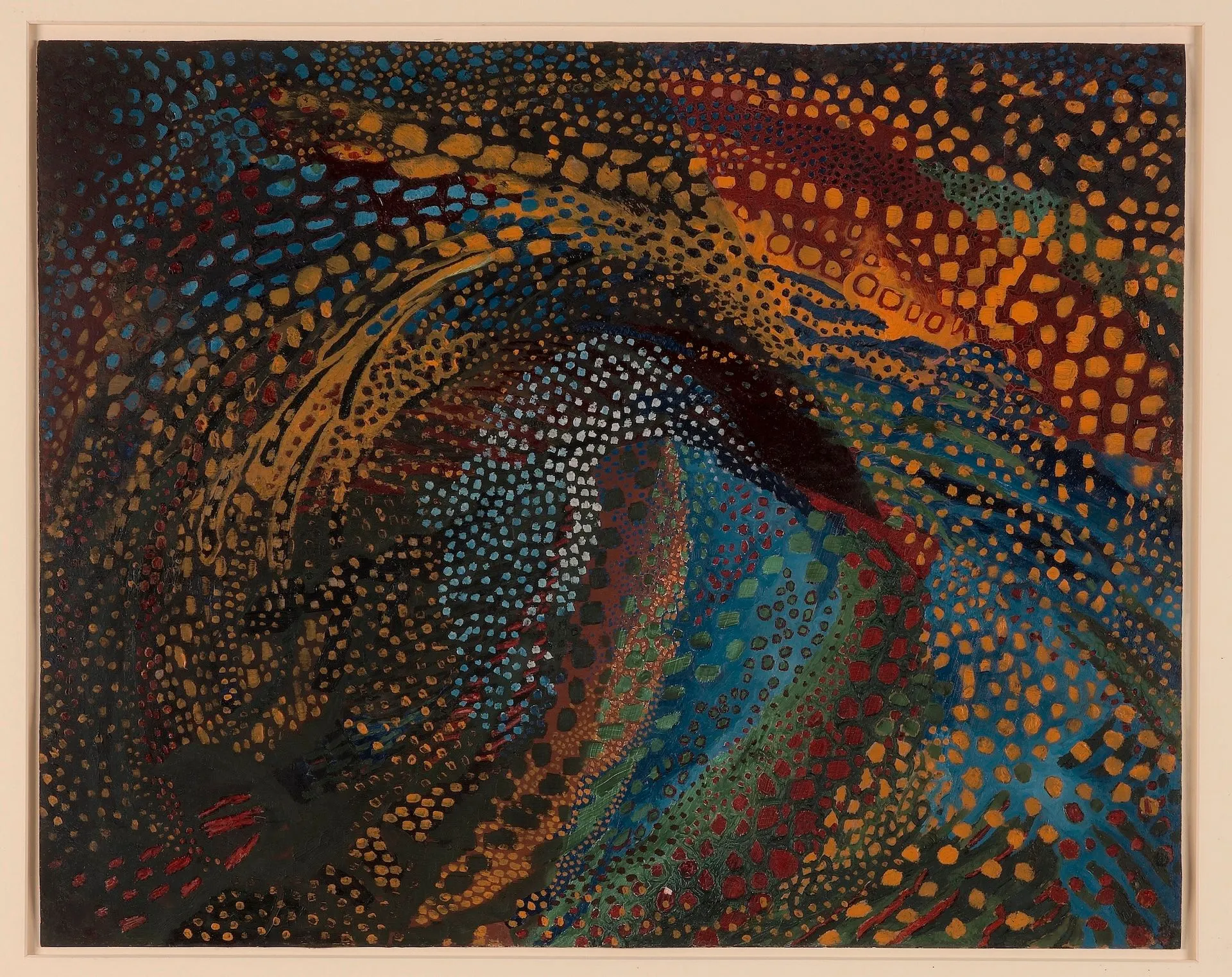 Μιχαήλ Ματιούσιν[Νίζνι Νόβγκοροντ (Ρωσική Αυτοκρατορία, σημ. Ρωσία) 1861 – Λένινγκραντ (ΕΣΣΔ, σημ. Ρωσία) 1934] Μουσικοζωγραφική κατασκευή, 1918 Λάδι σε χαρτόνι, 51 × 63 εκ. MOMUS-Μουσείο Μοντέρνας Τέχνης-Συλλογή Κωστάκη Αρ. έργου 155.78-93 