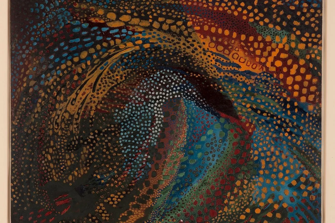 Μιχαήλ Ματιούσιν [Νίζνι Νόβγκοροντ (Ρωσική Αυτοκρατορία, σημ. Ρωσία) 1861 – Λένινγκραντ (ΕΣΣΔ, σημ. Ρωσία) 1934] Μουσικοζωγραφική κατασκευή, 1918 Λάδι σε χαρτόνι, 51 × 63 εκ. MOMUS-Μουσείο Μοντέρνας Τέχνης-Συλλογή Κωστάκη Αρ. έργου 155.78-93