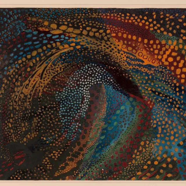 Μιχαήλ Ματιούσιν [Νίζνι Νόβγκοροντ (Ρωσική Αυτοκρατορία, σημ. Ρωσία) 1861 – Λένινγκραντ (ΕΣΣΔ, σημ. Ρωσία) 1934] Μουσικοζωγραφική κατασκευή, 1918 Λάδι σε χαρτόνι, 51 × 63 εκ. MOMUS-Μουσείο Μοντέρνας Τέχνης-Συλλογή Κωστάκη Αρ. έργου 155.78-93