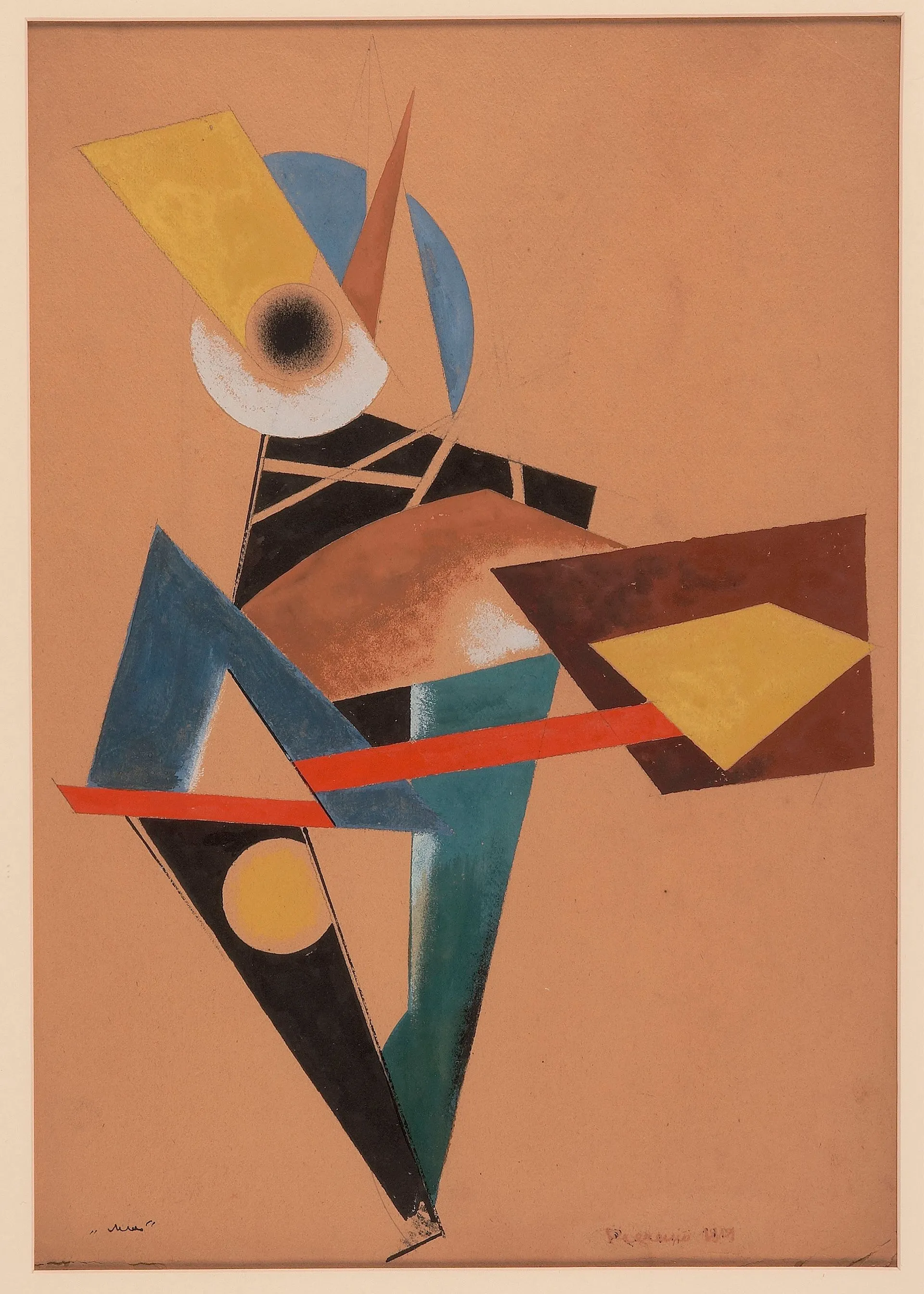 Αλεξάντρ Ρότσενκο[Αγία Πετρούπολη (Ρωσική Αυτοκρατορία, σημ. Ρωσία) 1891 – Μόσχα (ΕΣΣΔ, σημ. Ρωσία) 1956] Κλόουν – Πιερότος, 1919 Μελάνι, μολύβι, βερνίκι και γκουάς σε χαρτί, 53,2 × 37,1 εκ. MOMUS-Μουσείο Μοντέρνας Τέχνης-Συλλογή Κωστάκη Αρ. έργου 244.78-50 