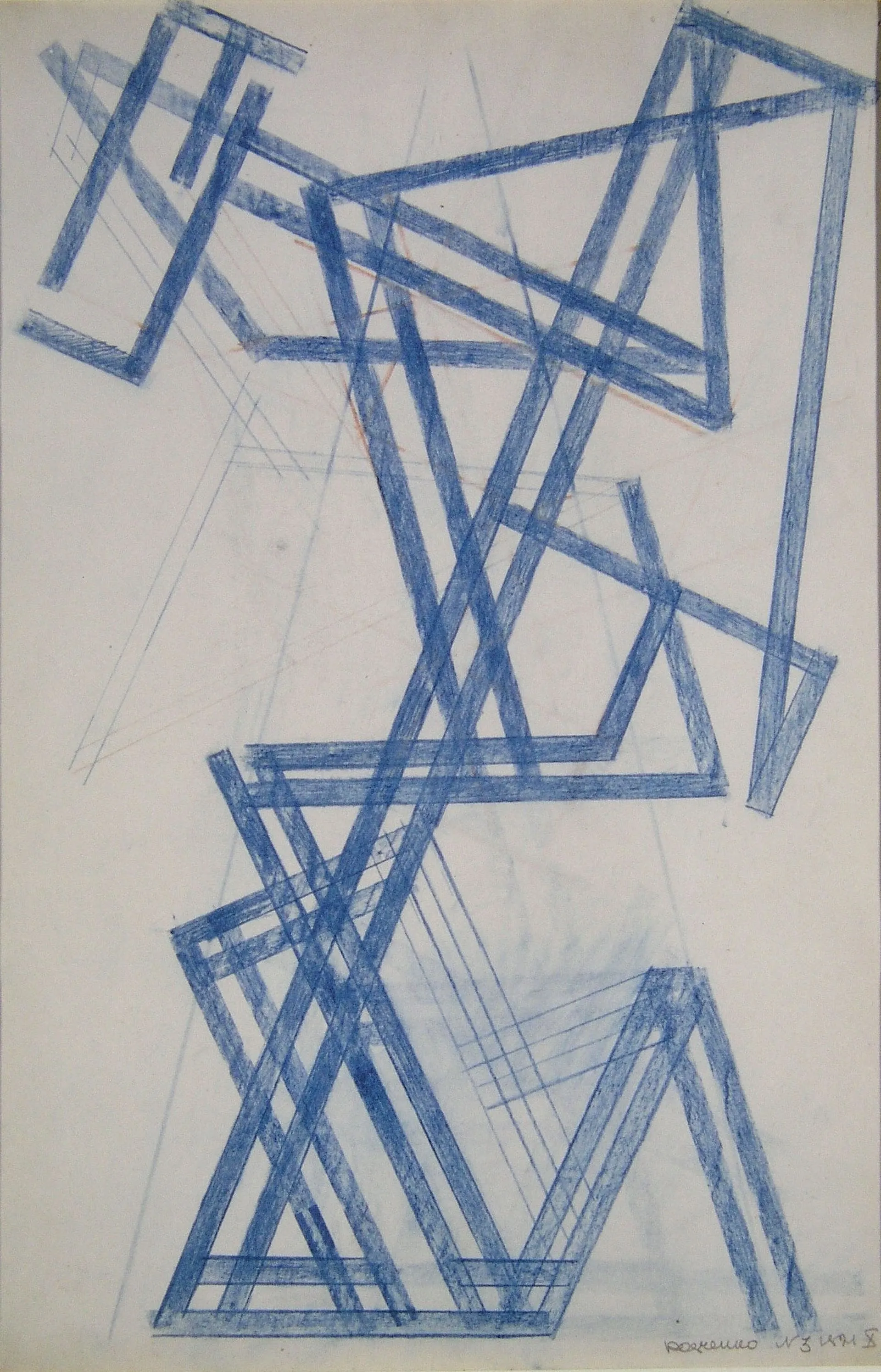 Αλεξάντρ Ρότσενκο[Αγία Πετρούπολη (Ρωσική Αυτοκρατορία, σημ. Ρωσία) 1891 – Μόσχα (ΕΣΣΔ, σημ. Ρωσία) 1956] Χωρίς τίτλο (κατασκευή), Οκτώβριος 1921 Παστέλ σε χαρτί, 48,4 × 32,3 εκ. MOMUS-Μουσείο Μοντέρνας Τέχνης-Συλλογή Κωστάκη Αρ. έργου C198-225 