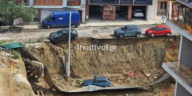 Thessaloniki: Ground collapse during works – Damage to cars