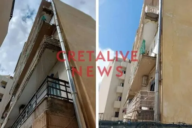 Ηράκλειο: Κατάρρευση τμήματος μπαλκονιού στο κέντρο της πόλης