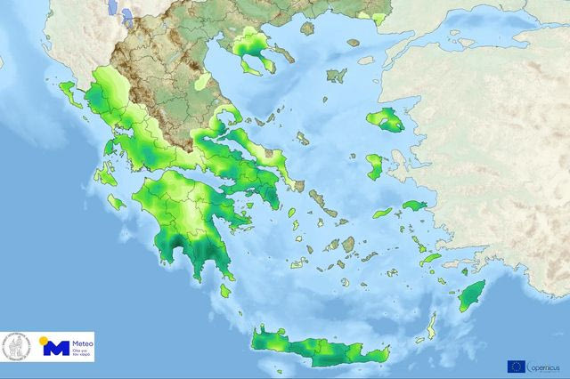 Χάρτης πρόγνωσης συγκεντρώσεων γύρης από ελιά για την Τρίτη 05 Μαϊου 2026 και 15:00 ώρα Ελλάδας