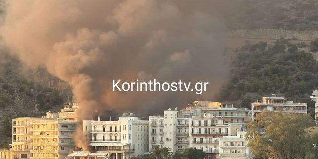 Σε ύφεση η φωτιά σε εγκαταλελειμμένο ξενοδοχείο στο Λουτράκι