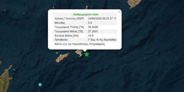 Σεισμός 5 Ρίχτερ στην Κάρπαθο