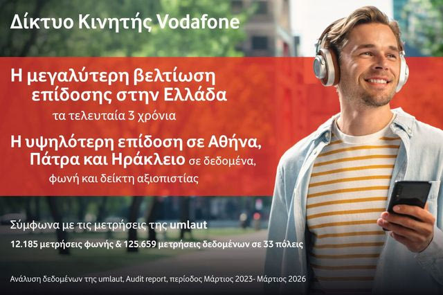 Vodafone: Η υψηλότερη βελτίωση δικτύου κινητής από το 2023 στην Ελλάδα