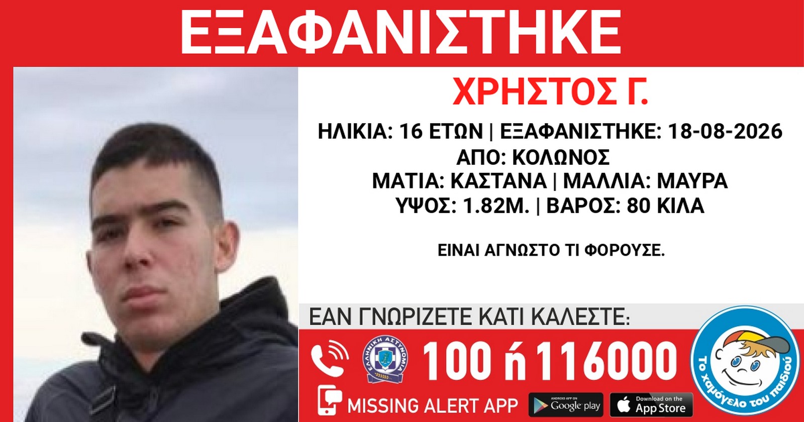 Κολωνός: Συναγερμός για την εξαφάνιση 16χρονου