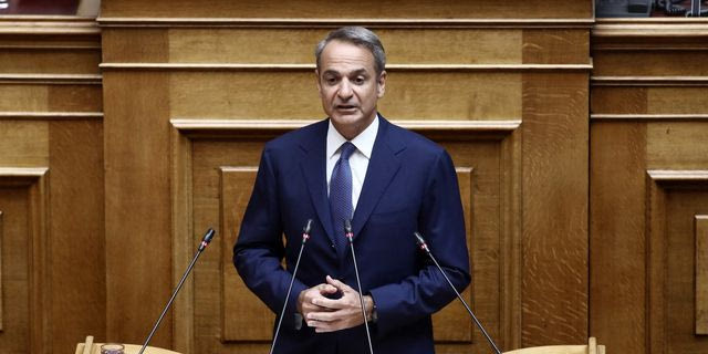 Ο Κυριάκος Μητσοτάκης στο βήμα της Βουλής
