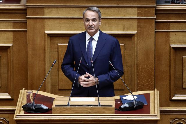 Ο Κυριάκος Μητσοτάκης στο βήμα της Βουλής