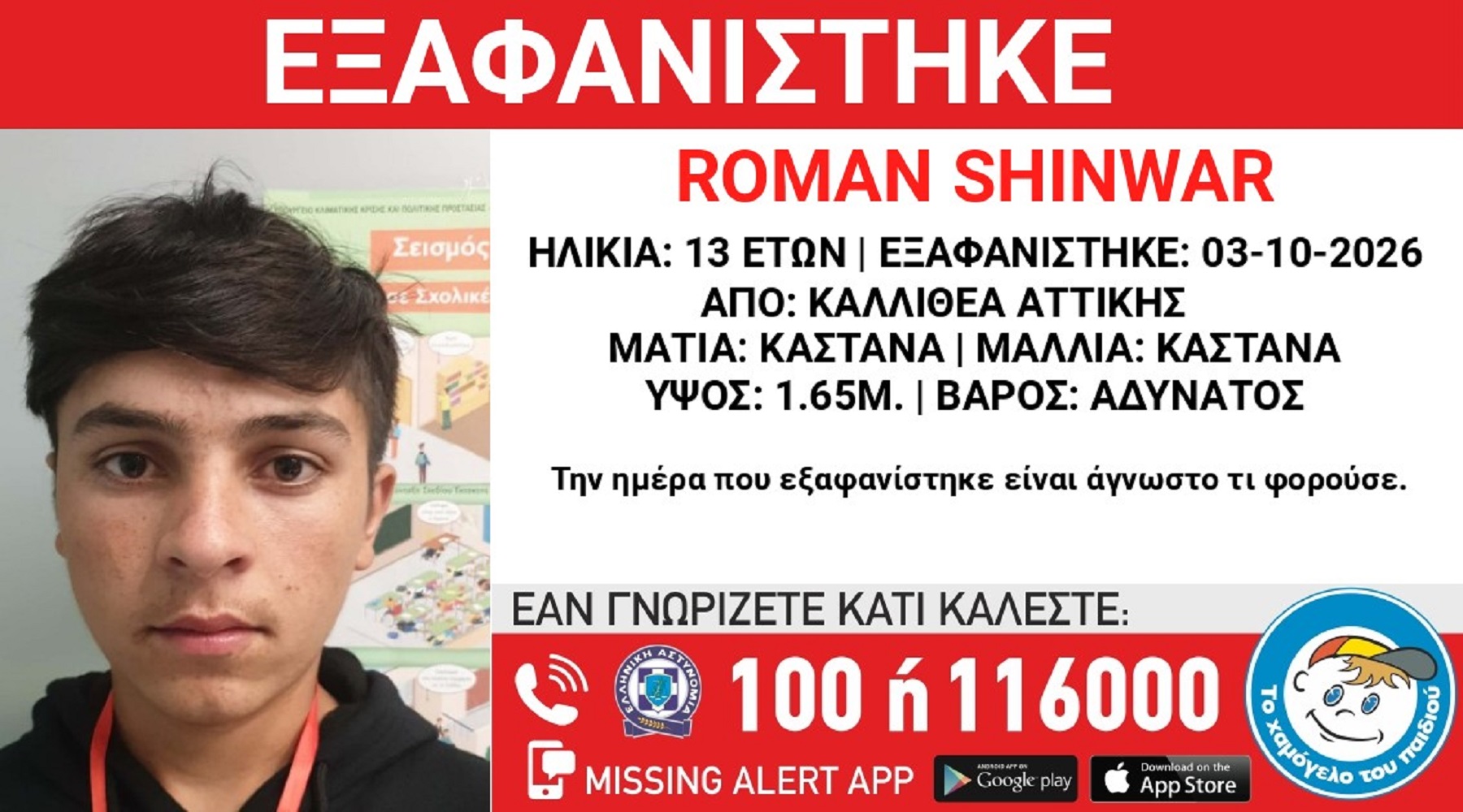 Συναγερμός για την εξαφάνιση 13χρονου από την Καλλιθέα