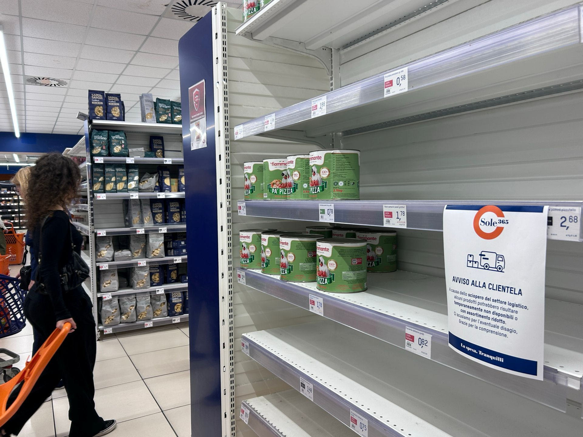 Άδεια ράφια σε σούπερ μάρκετ στη Νάπολη της Ιταλίας