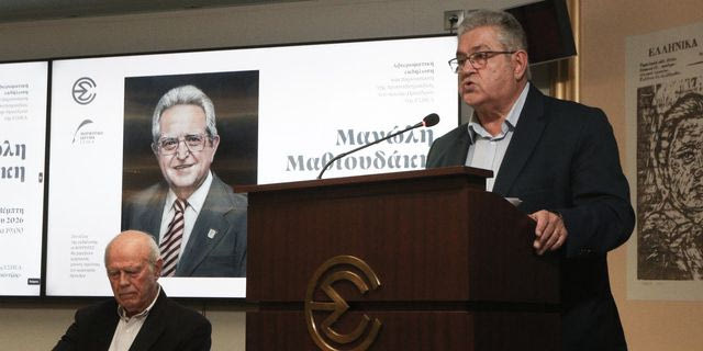 Ο Δημήτρης Κουτσούμπας στην εκδήλωση για τον Μανώλη Μαθιουδάκη